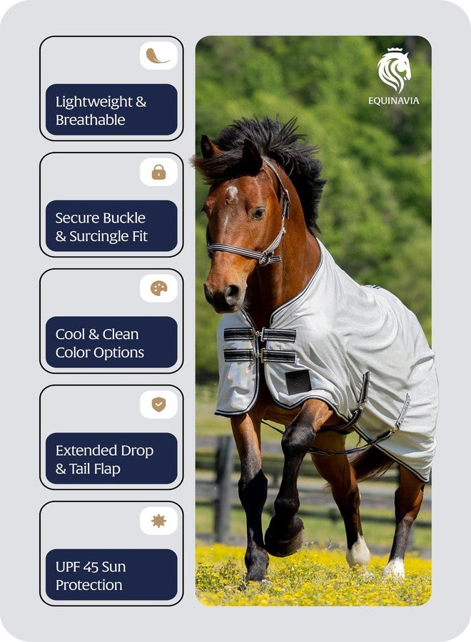 Equinavia Gard Horse Fly Sheet | UV Protection Mesh Fly Sheet for Horses | Lightweight Nylon Turnout Sheet Fly Sheets for Horses - Silver Gray - 84 in - Image 5
